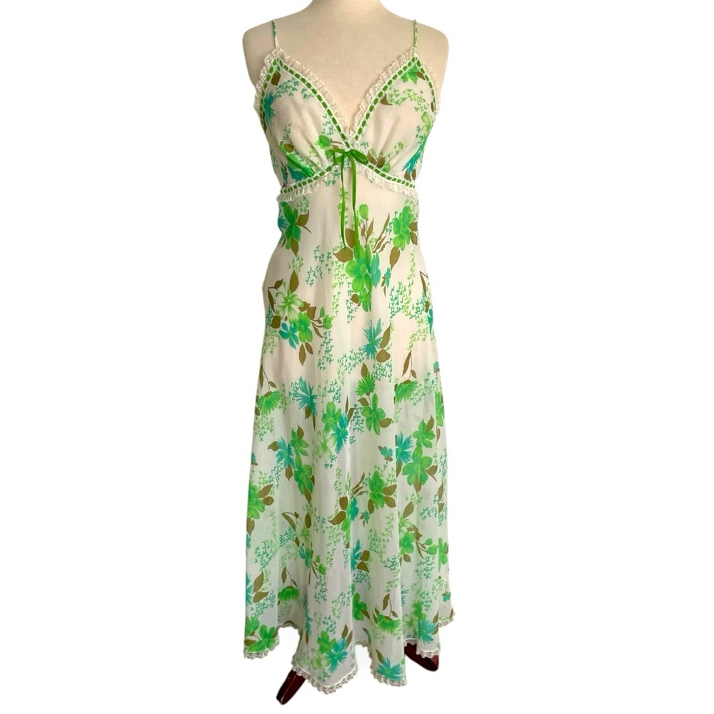 Lotus brand 1970s floral slip (vintage size 14) modern M/L maxi dress - Picture 4 of 7